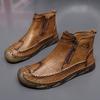 Ручная прошивка Кожаные Мужские Ботинки Повседневная Кожаная Обувь Мужские Ботильоны Обувь на Молнии