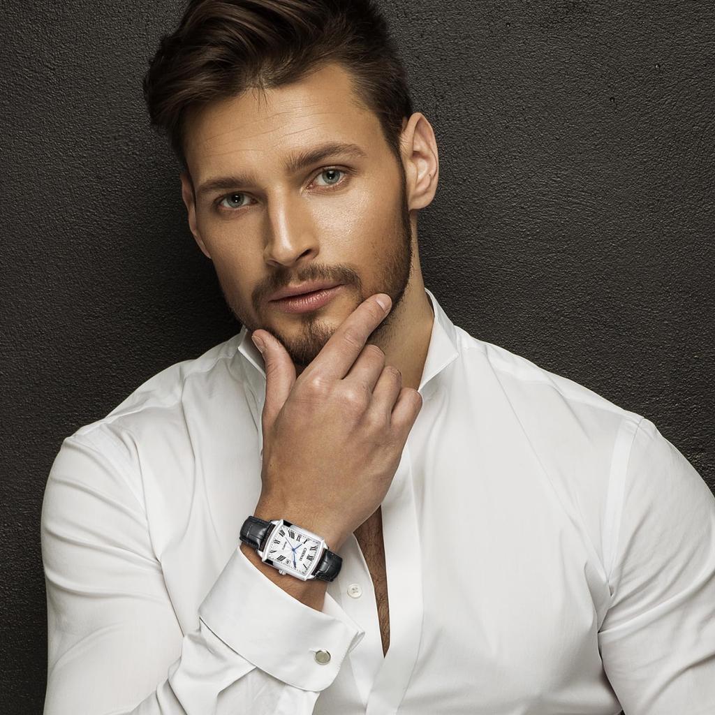 Analog Watch with Genuine Leather Strap and Antique Roman Stylish Square Quartz Silver and Perfect for Couples or Couples Perfect Gift for or Your