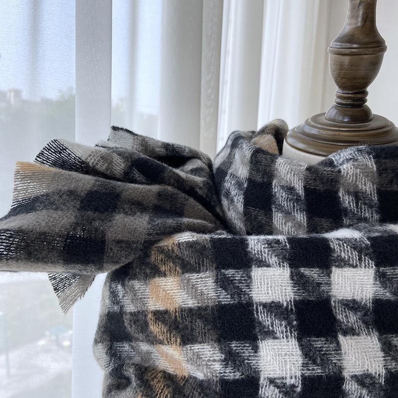 Scarf Women's Winter New Imitation Cashmere Thousand Birds Plaid Scarf Thickened Versatile Warm Shawl