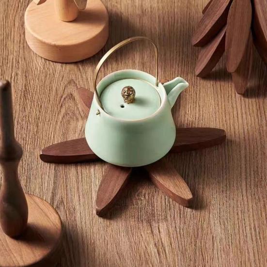 5Pcs Wooden Tree-Shaped Coasters with Base Heat-resistant Drink Placemats Pot