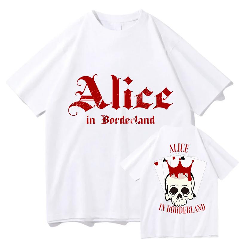100% Хлопок Винтажная Футболка Alice In Borderlands Тур 2026 Модная Мужская/Женская Ретро Оверсайз Свободная Одежда из Чистого Хлопка Футболки Футболка