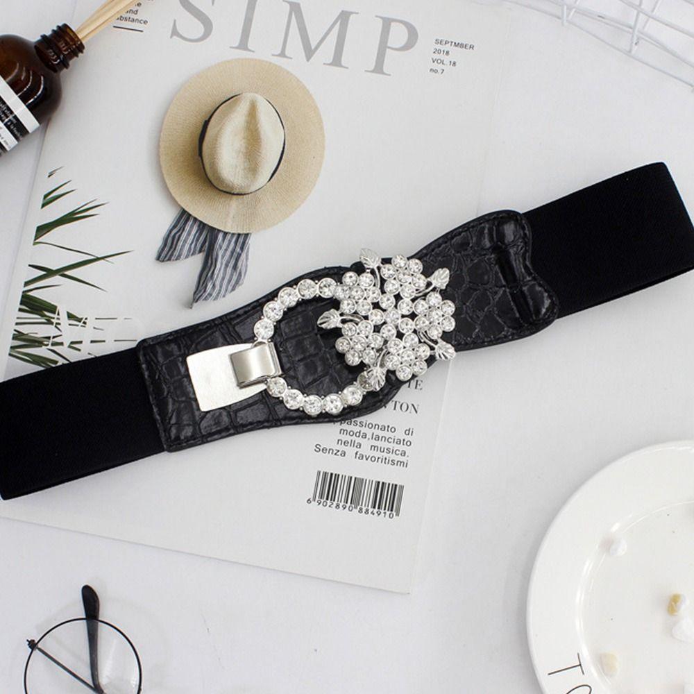 Elastic Stretch Ladies Dress Cummerbund Crystal Buckle Waistband Cinch Waist Belt Wild Skirt Bands