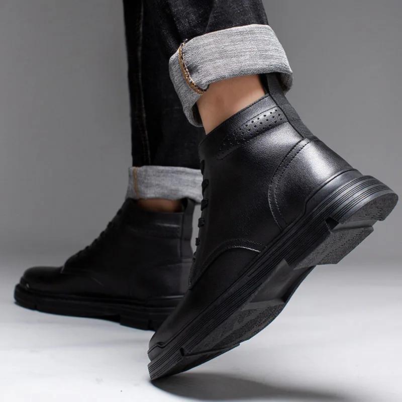 Genuine Leather Shoes Men Spring Autumn Early Winter Boots Fashion Brand Cow Leather Mens Ankle Boots Black Footwear Plus Size 45