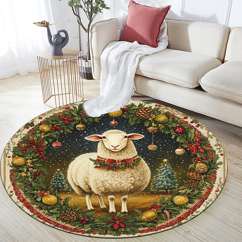 Christmas animals pattern round rug,Carpet Rug for Living Room Bedroom Playroom ,Non-slip Floor Mat,Holiday Gifts and Birthday Gifts.