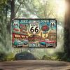 Ретро жестяная табличка, Винтажная металлическая табличка Route 66 - Классическое кафе и ретро-автомобили, Алюминиевый декор для стен