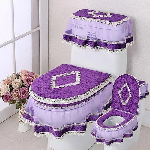 Кружевная подушка для унитаза Four Seasons, набор из трех частей, фланелевое сиденье для унитаза с U-образной застежкой-молнией, красивый чехол для унитаза