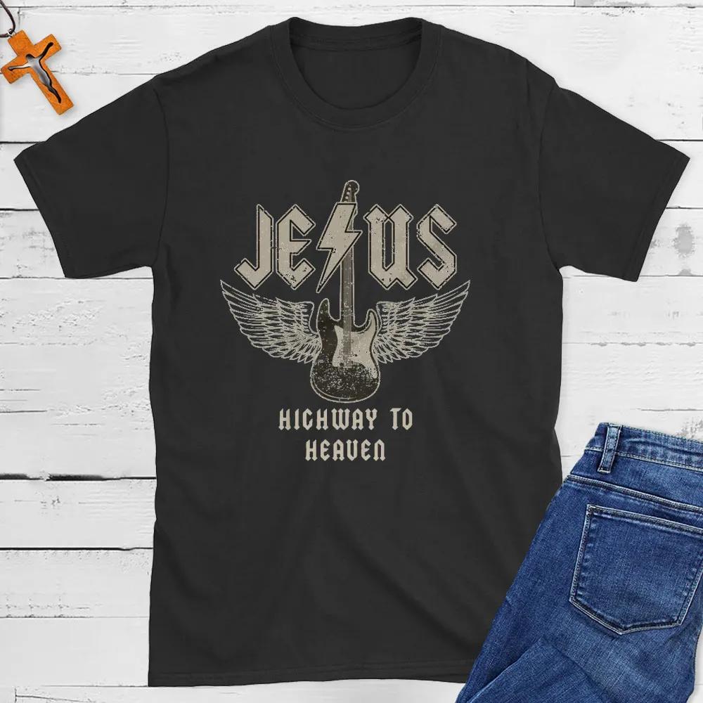 Jesus Highway To Heaven TShirt Mens and Womens Short Sleeve Cotton Tees Retro HipHop Tops Summer Blouse Men Clothing