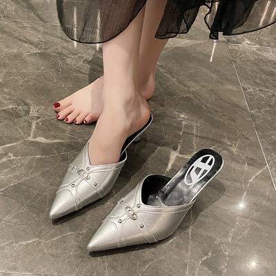 Модные туфли-лодочки с острым носком на высоком каблуке 2025 лето новая элегантная обувь-стилетто черного цвета для женщин, украшенная пряжкой