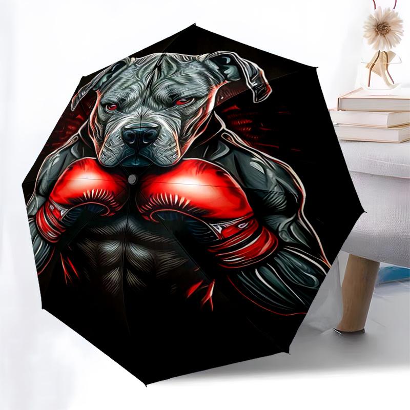Boxer Dog with Boxing Gloves - Automatic Opening Umbrella, Portable Folding Design, 8-Bone Iron Frame, Outdoor, Ideal Gift for Fans, Travele