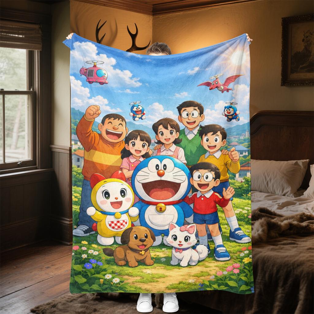 Doraemon Plush Blanket Soft Comfortable All Seasons Perfect Gift Couch Office Nap Outdoor Travel Blanket