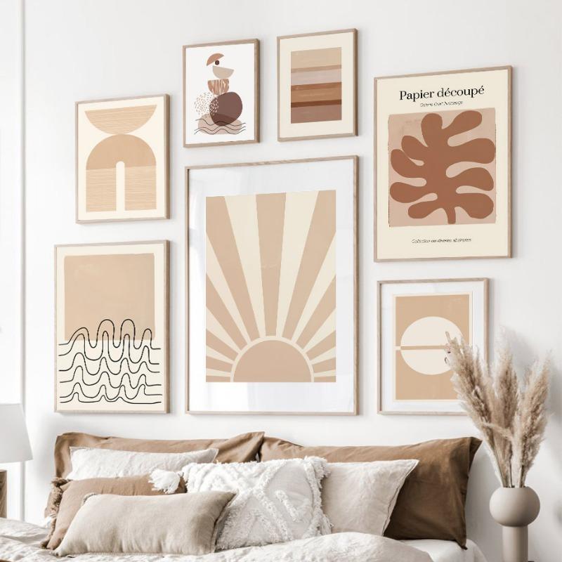 Абстракция Матисс Солнце Линии Геометрия Настенная живопись Холст Картина Бохо Бежевый Плакаты Печать Картины Декор интерьера гостиной