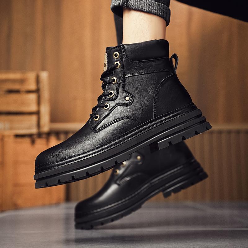 Модные мужские уличные мотоциклетные ботинки с круглым носком, теплые плюшевые меховые зимние ботинки для мужчин, натуральная кожа, базовые ботинки, удобная обувь для отдыха на природе