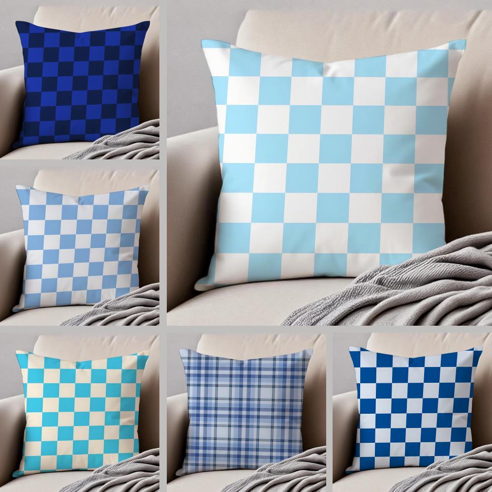 classical blue tartan design plaid Cushion Cover Throw Pillow Cover Hidden Button Durable Polyester Chair Cushion