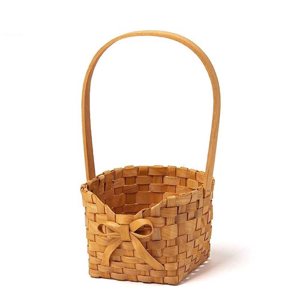 Willow Rattan Bowknot Flower Basket Picnic Container Flower Arrangement Basket  Flower Girl
