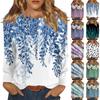 Длинные рукава топы для женщин футболка повседневные принты топы футболка круглый вырез пуловер блузка