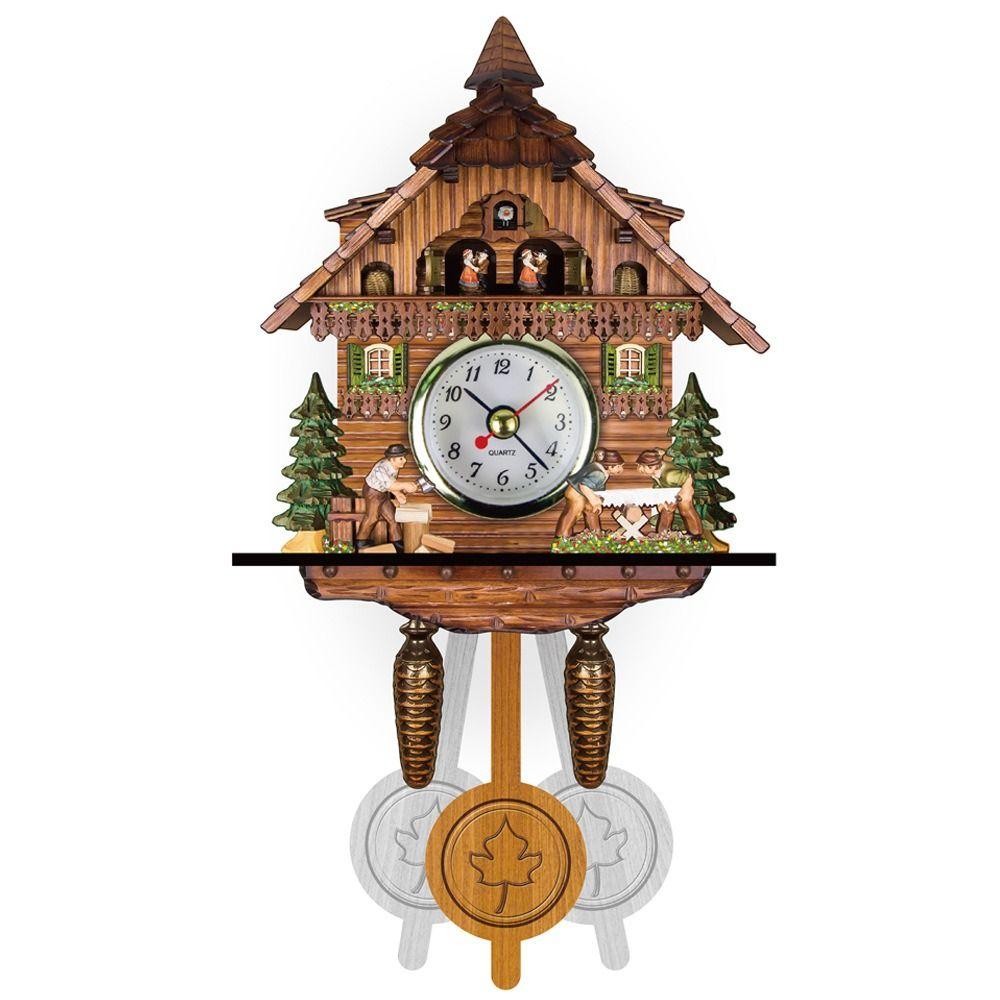 Art Craft Forest Tower Wood Pendulum Vintage Clocks Vintage Wooden Wood Wall Clock 3D Ringing Silent 3D Ringing Clock Bedroom