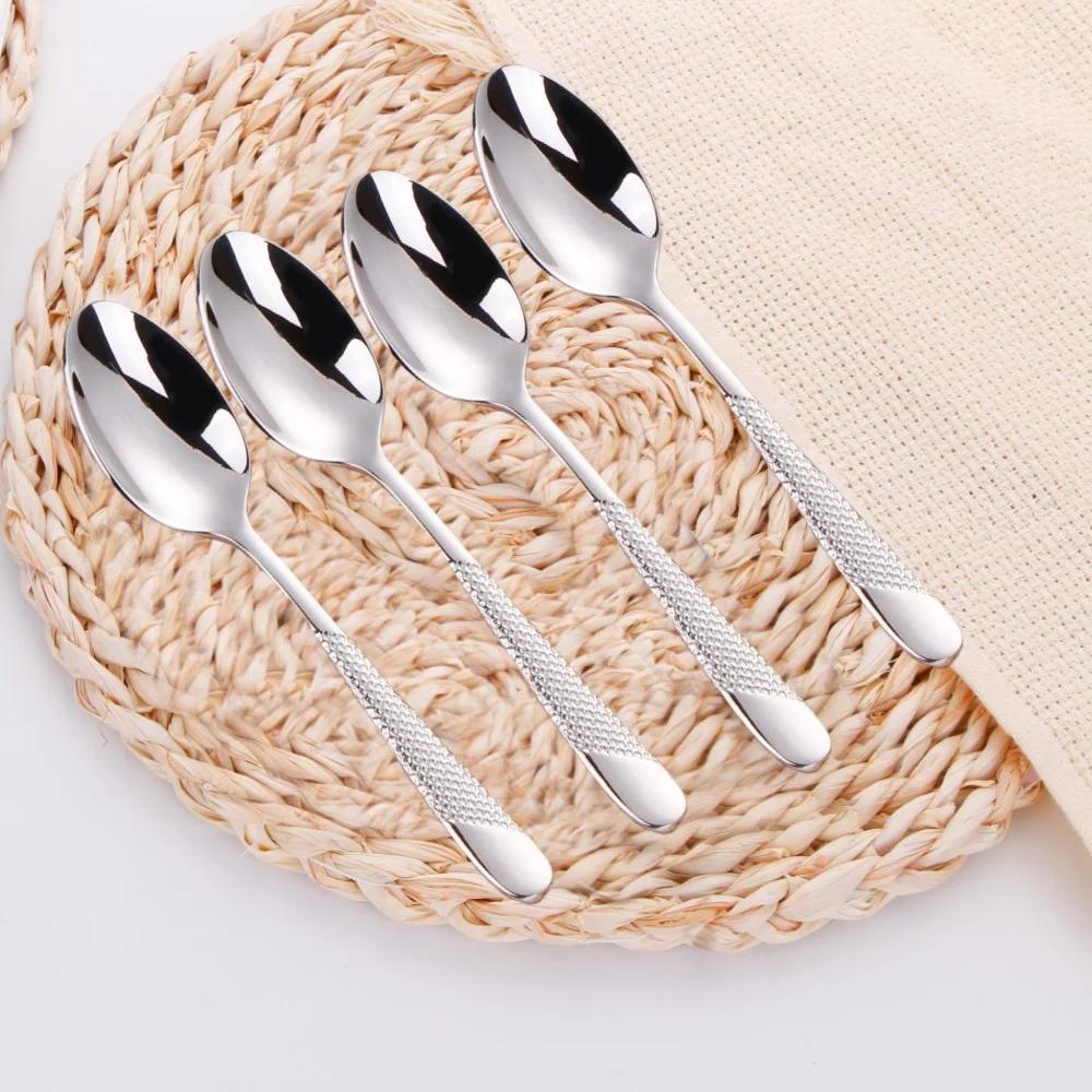 Gold Plated Dinner Spoon Set With Hammered Handle 18-10 Dishwasher Safe Dinning Table Spoon Soup Spoon Cutlery Set