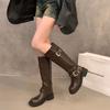 Модные винтажные женские рыцарские длинные сапоги, модные элегантные туфли с пряжкой-ремнем, квадратный каблук, женские ковбойские ботильоны в западном стиле
