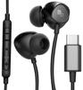 Thore Type C Wired Earphones with Mic Volume Control for Samsung Galaxy S25 Pixel Black Headphones, In-Ear & Ultra/S24/S23/S22/S21 Plus/FE, (USB-C