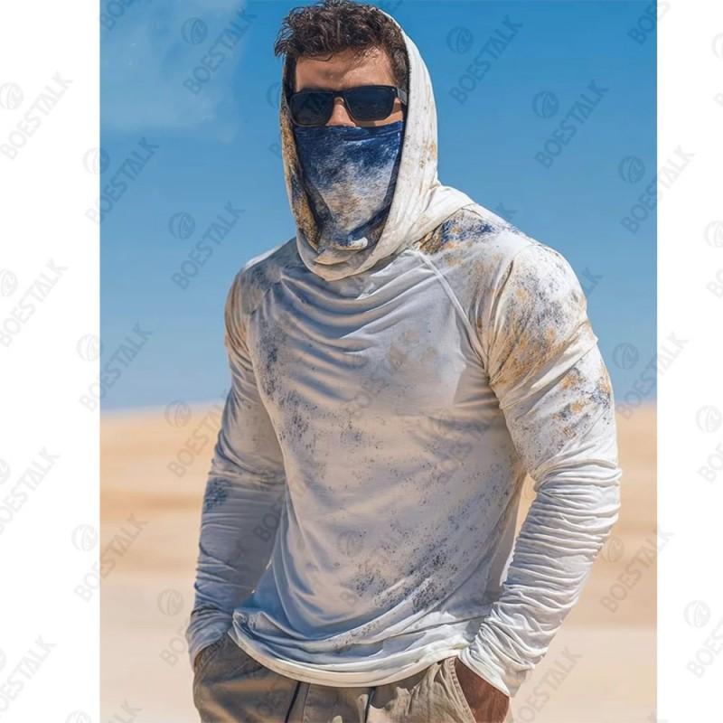 Mens Quick-Dry Camo Fishing Shirt With UPF Protection Dust Mask Outdoor Water Sports