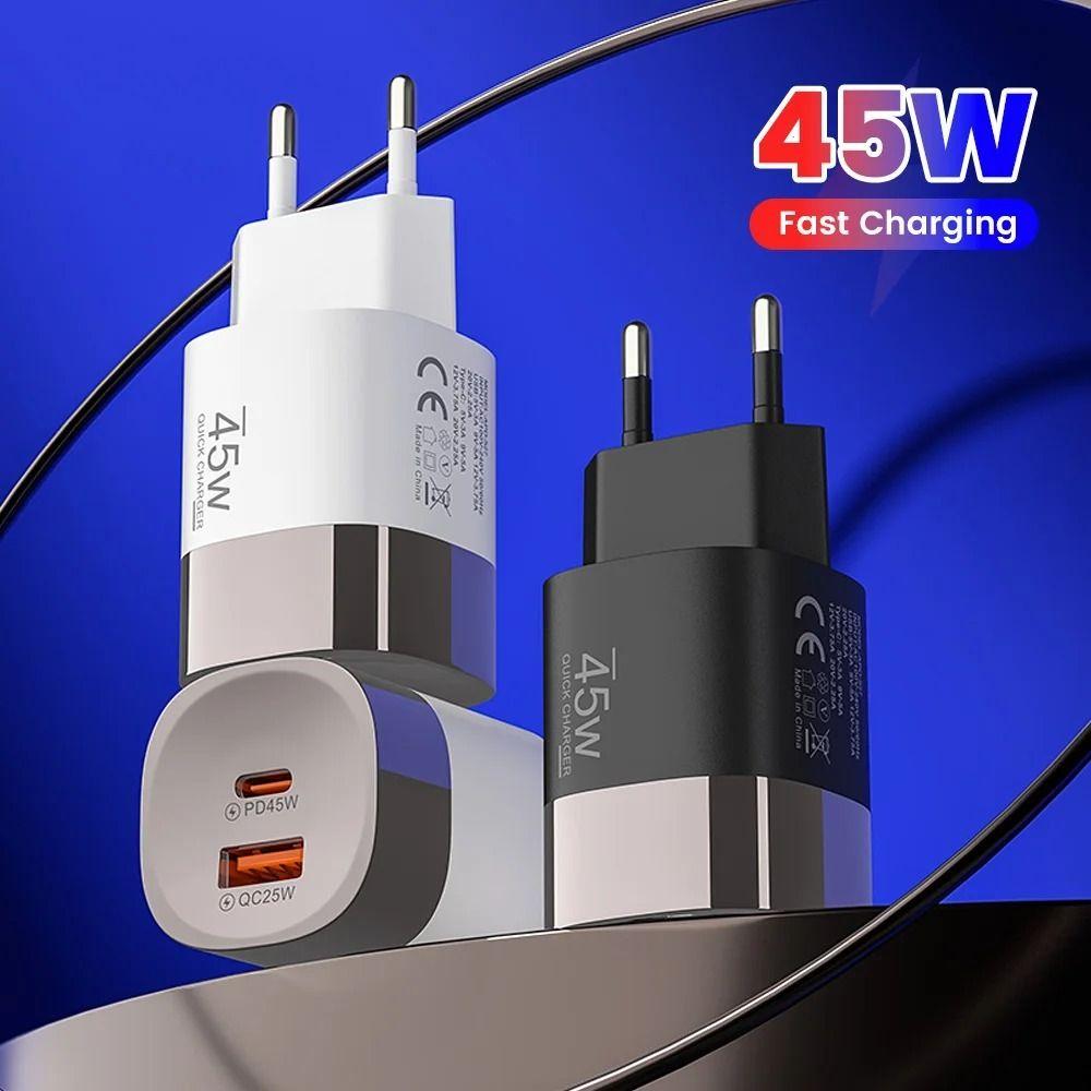 Зарядное устройство 45 Вт PD для ЕС/США/Великобритании, 45 Вт, USB Type-C, Быстрое зарядное устройство USB Type-C для iPhone 15/16/17, Samsung, Huawei, Xiaomi