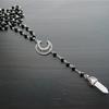 Bohemia Hexagonal Strip Pendant Long Necklace Vintage Hollow Moon Necklace Black Rosary Neck Chain Accessories
