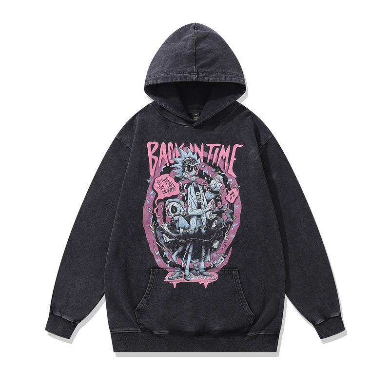 430G Heavy Cotton Hoodie Jacket Retro Cartoon Direct Injection Printing Fried Color Sweater For Men And Women
