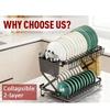 Складная 2-уровневая кухонная сушилка для посуды из нержавеющей стали с держателем для столовых приборов и нескользящей основой для хранения на столешнице