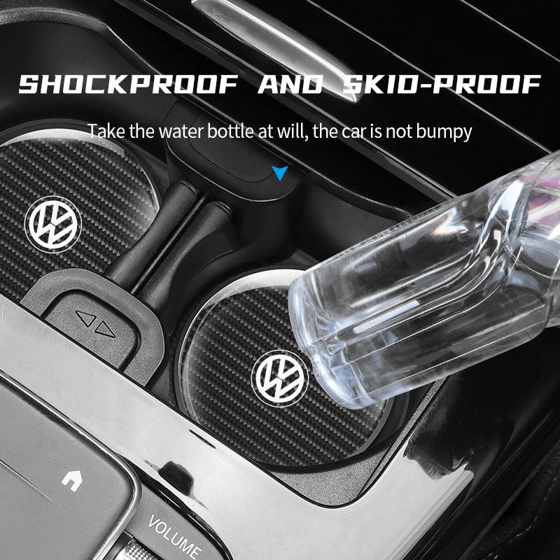 W148Hub Caps 2Pcs Leather Coaster Anti-noise Water Cup Pad Cushion For Volkswagen Scirocco Arteon Beetle GTI Tiguan R-Line Jetta T-R