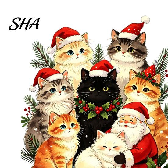 Winter Holiday Window Art Cat Christmas Static Cling Decal, Waterproof PVC Festive Sticker, Seasonal Glass Clings Easy Apply Decorative for