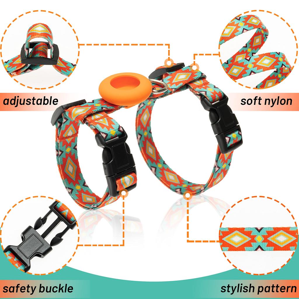 CUSOZWO Кошачья шлейка и поводок Защита от побега для улицы Мягкий нейлон Регулируемый Милый набор шлейки и поводка для кошек с держателем для AirTag для маленьких и