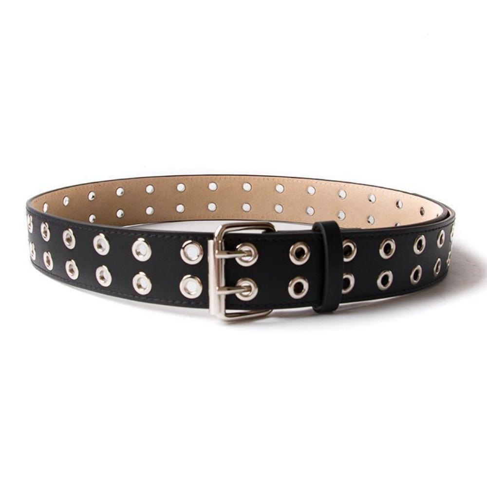 Punk Double Row Hole Belt Metal Buckle Hip-hop Waist Belt PU Leather Star Waistbands  Female/Girls