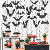 30 Pcs Halloween Hanging Swirl Decoration Sparkly Black Bat Hanging Streamers Ceiling Spirals Ornament for Home Room Bathroom Decor