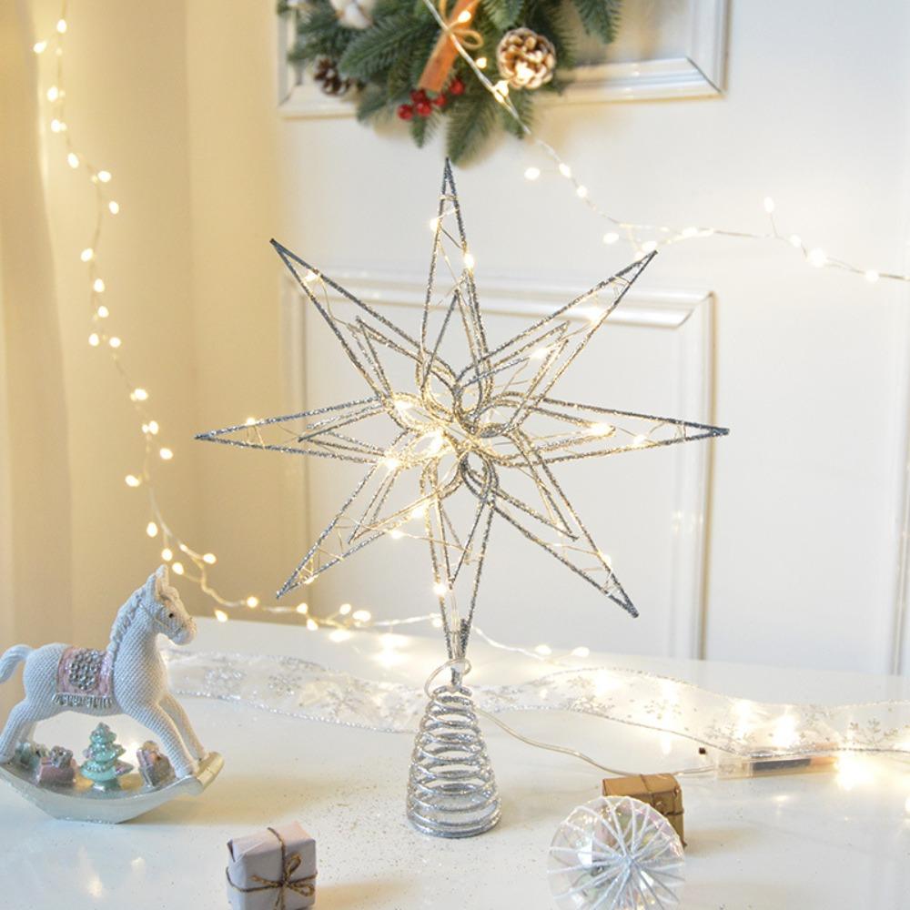 Glowing Christmas Tree Toppers Star Glitter Christmas Ornaments  New Year