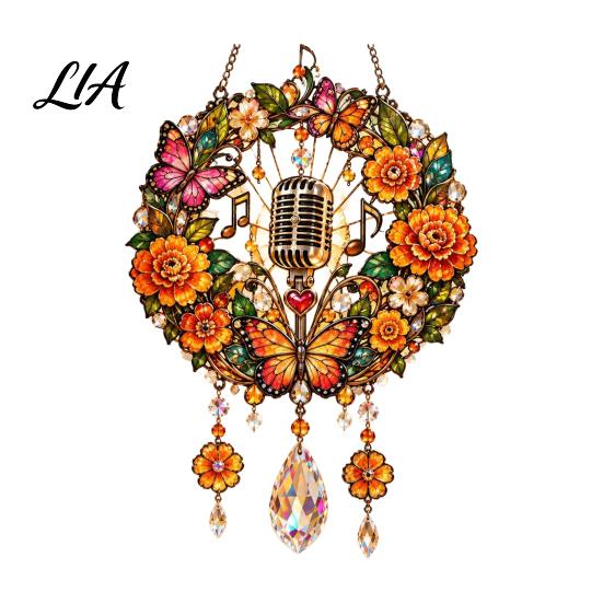 Waterproof Balcony Decoration Country Soul Memorial Suncatcher, Stained Glass Style Hanging Ornament, Crystal Sun Catcher Singer Themed Wind Chime for