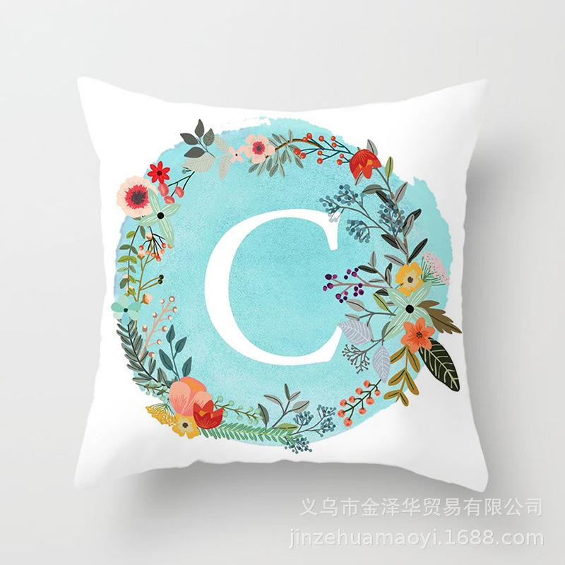 Blue Letter Pattern Throw Pillow Cover With Short Plush Print Living Room Sofa Decoration Cushion Cover Pillow Covers Decorative