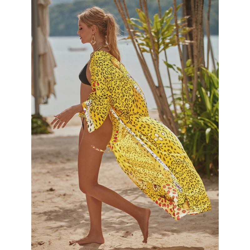Плюс Размер Женский Принт Бикини Солнцезащитный Пляжный Кардиган Пляжная Накидка