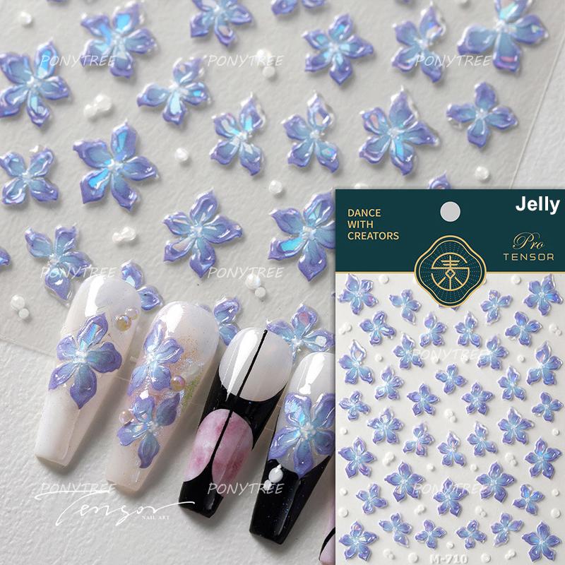 Colourful Frangipani Bright Lily Flowers Gradual Petal Vivid Dew Delicate Romantic Nail Art Stickers Manicure Decals Decorations