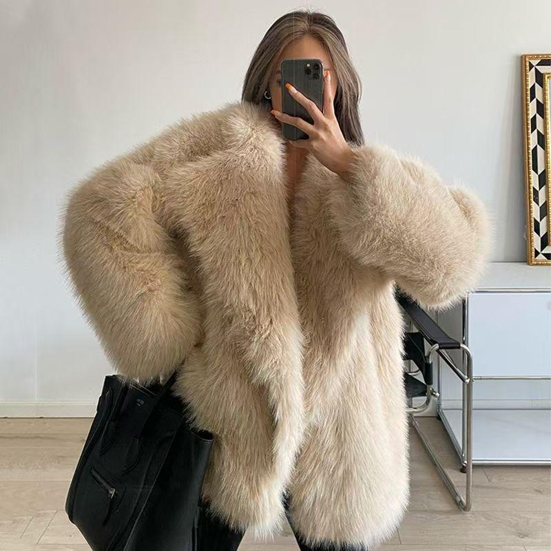 European and American winter fur coat women's medium and long loose suit collar imitation fox hair artificial fur coat