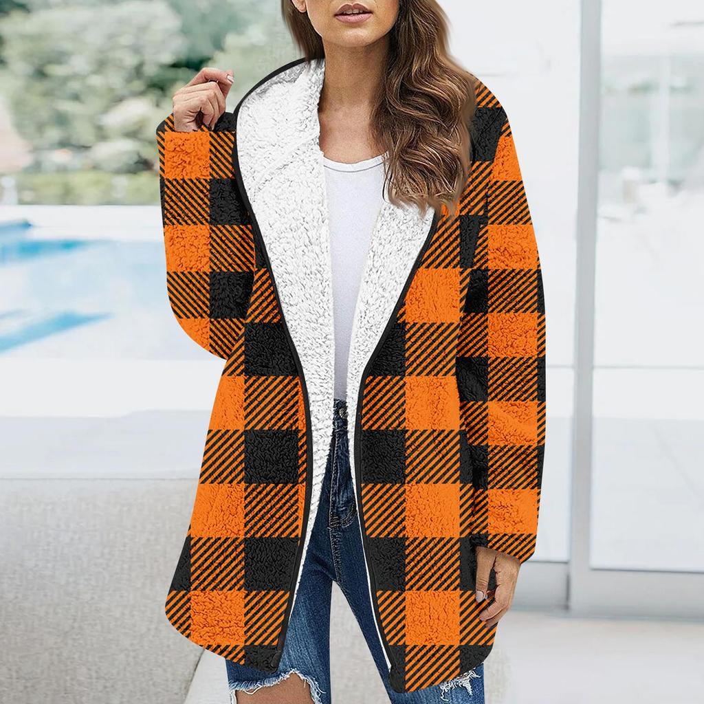 Женская модаЗимняя плюшевая клетчатая куртка с длинным рукавом
