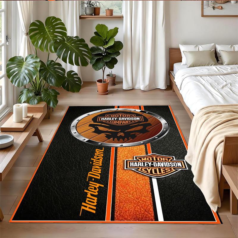 Harley-Davidson Print Crystal Velvet Plush Rug Anti?Slip Wear?Resistant Floor Carpet For Indoor Household Home Decoration