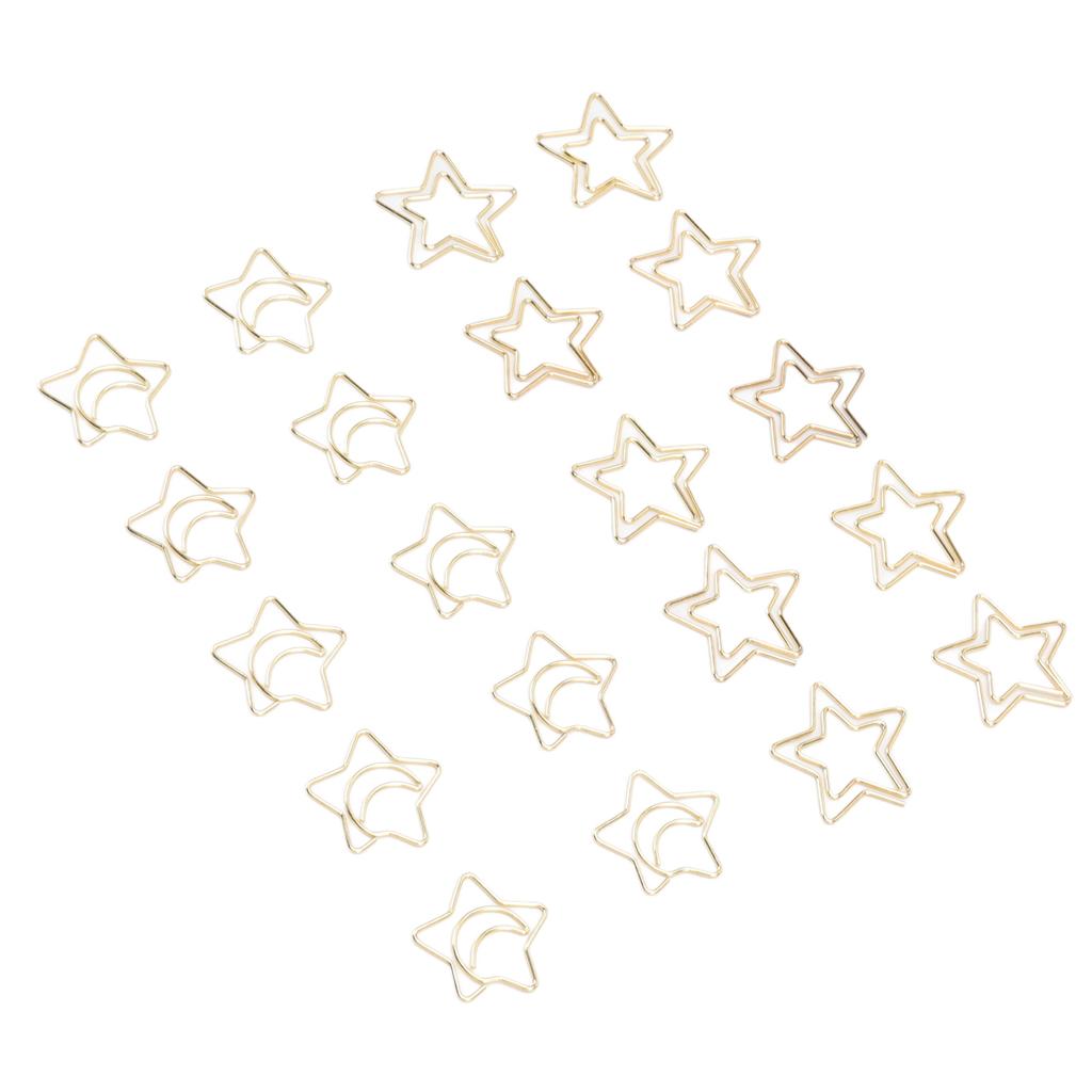 100 Pcs Paper Clips Portable Small Anti Slip Cute Star Moon Shape Electroplating Gold Metal Office F