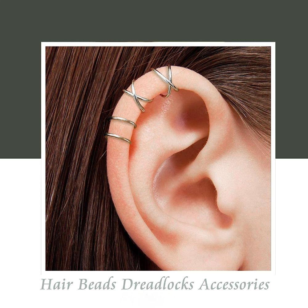 Зажимы для косичек из сплава серебряного цвета, аксессуары для косичек, серьги-каффы без прокола, украшения для волос, для повседневной носки