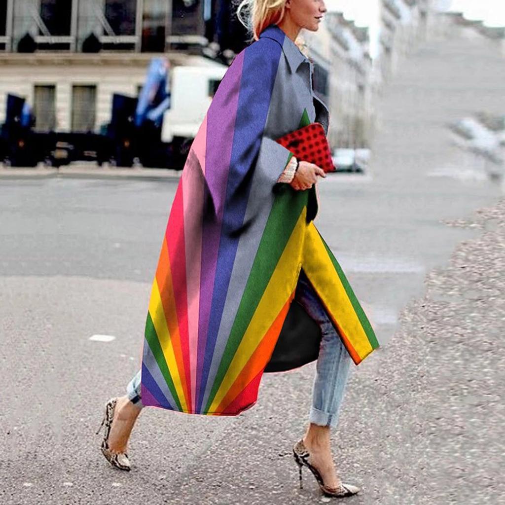 Модная женская карманная куртка с принтом, верхняя одежда, кардиган, пальто, длинный плащ