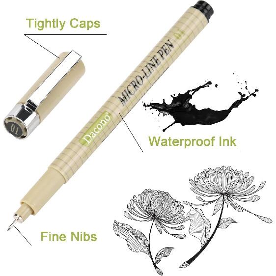 Micro Fineliner Drawing Art Pens, Black Art Pens for Drawing, 12 Size Waterproof Pen for Artists Sketching, Illustration, Watercolor, Calligraphy,