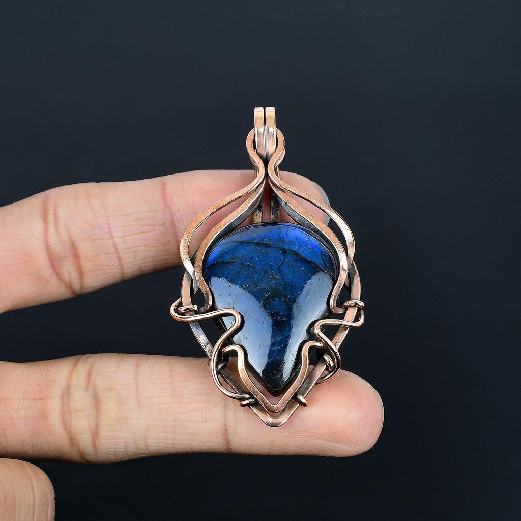 Подвеска из лабрадорита, Ручная работа, Драгоценный камень, Обмотка медной проволокой 999 пробы, Антикварные украшения, Для подарка, Серебряные украшения