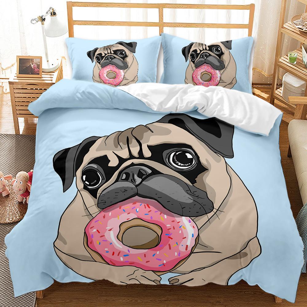 Personalized Cartoon Animal Dog Quilt Set Three-Piece 3D Digital Printing Abrasive Bedding