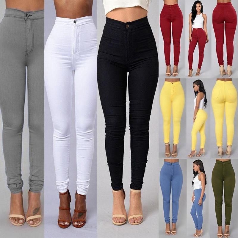 Women's Casual Jeans High Waist Leggings Stretch Skinny Jeans Candy Color Jeans