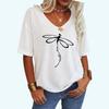 Women Fashion Loose Tee Shirt Casual V Neck Summer Top Dragonfly Print Short Sleeve T-shirt