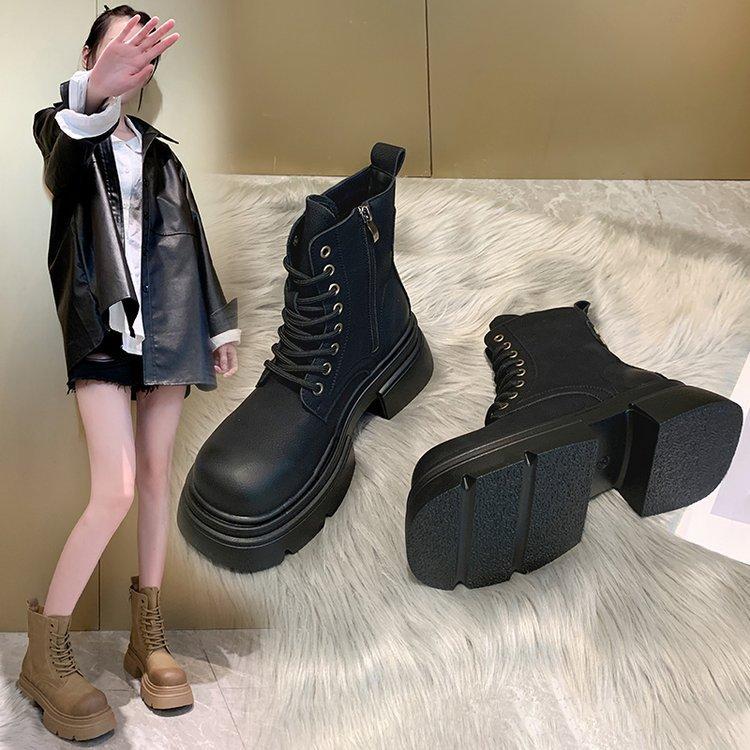 Vintage Rub Color Thick Bottom Boots Female 24 Autumn Hundreds of Short Biker Boots Yellow Boots